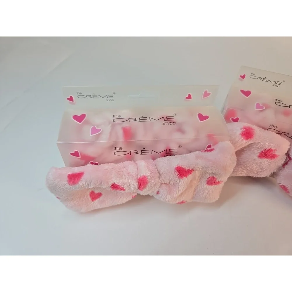 2 NEW The Crème Shop PLUSH SPA Teddy Headyband PINK HEARTS BOW Headband